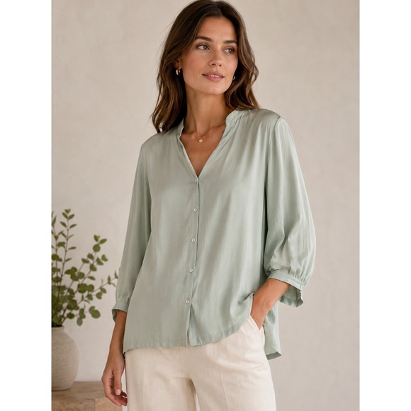Eileen Fisher Tops - Eileen Fisher 100% Silk Button Front Blouse Size XL Minimalist Luxe Top *Flawed